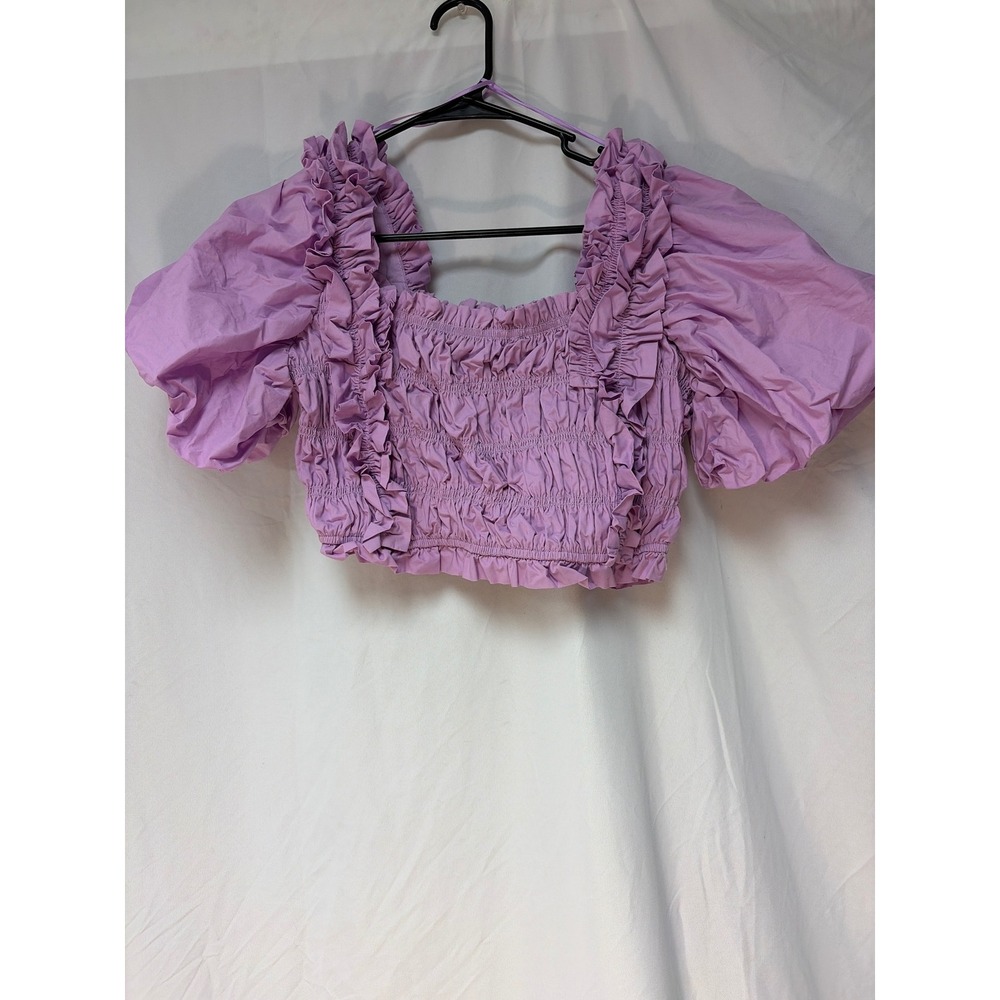 Endless Rose Lavender Smocked Ruffle Puff Sleeve Crop Top Purple XS